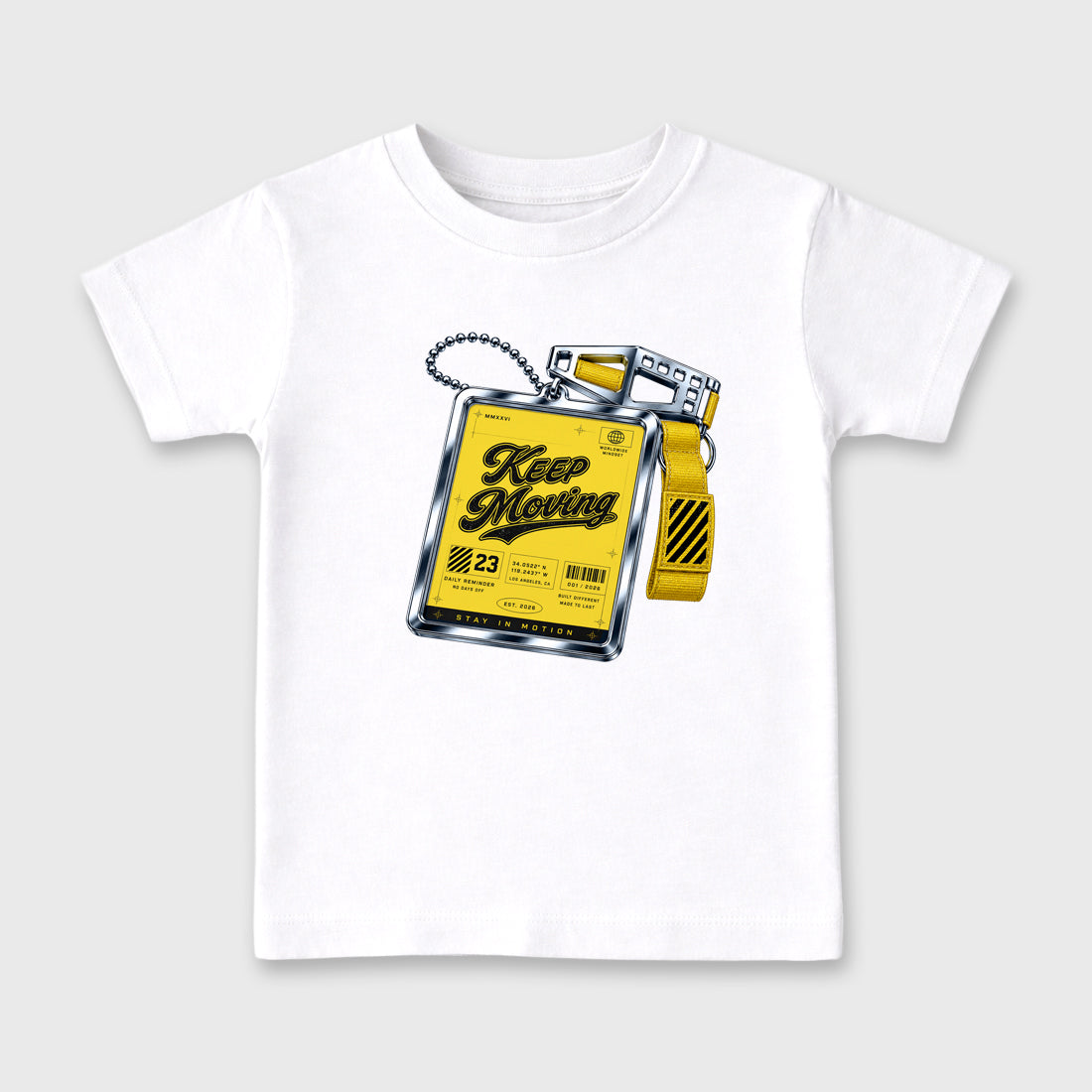 Keep Moving Baby & Kids Graphic T-Shirt featuring original artwork designed to match the Air Jordan 4 Tour Yellow. White 2 Kids Graphic Tee.