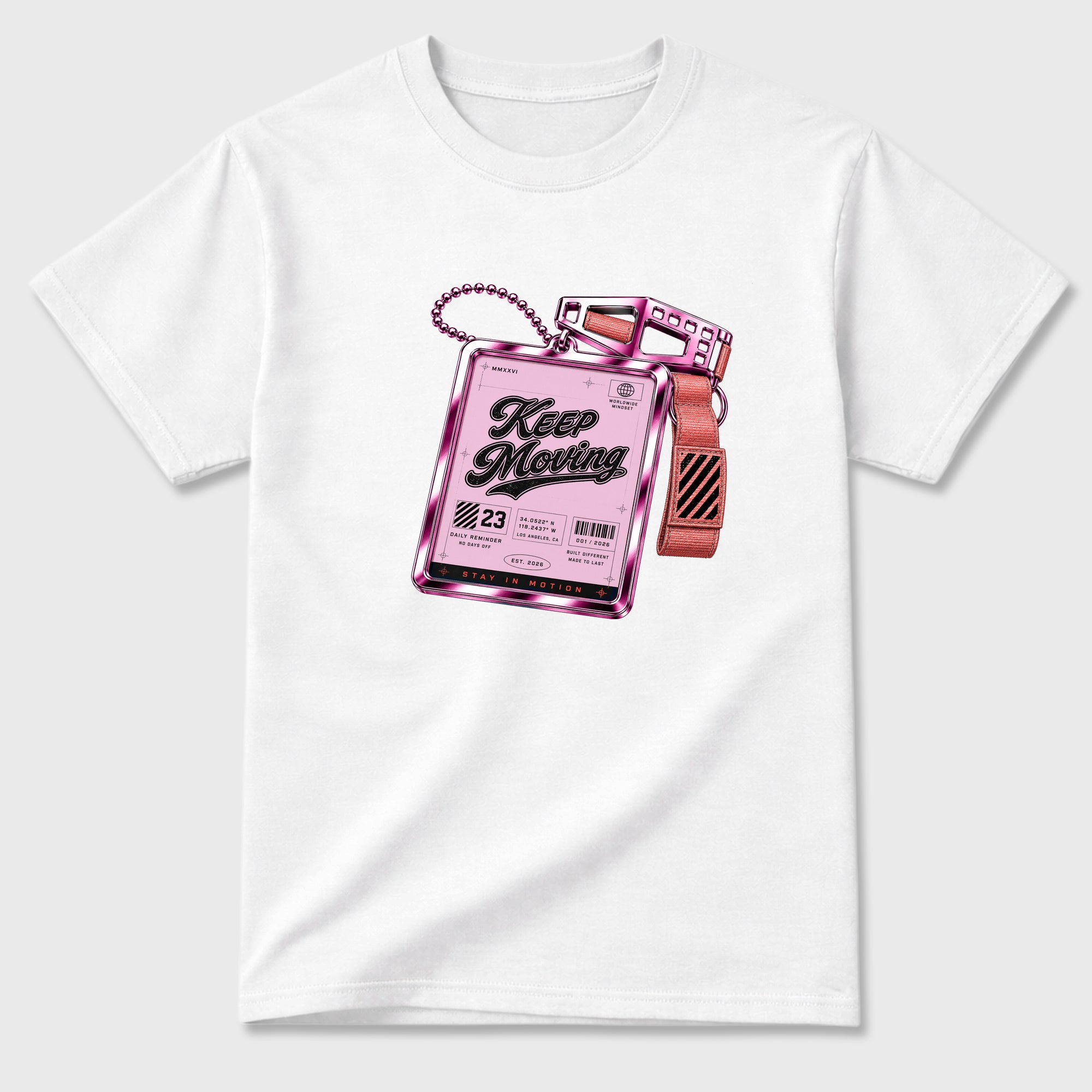 Keep Moving Graphic T-Shirt featuring original streetwear artwork designed to match the Air Jordan 6 Playful Pink. White 2 Graphic T-Shirt.