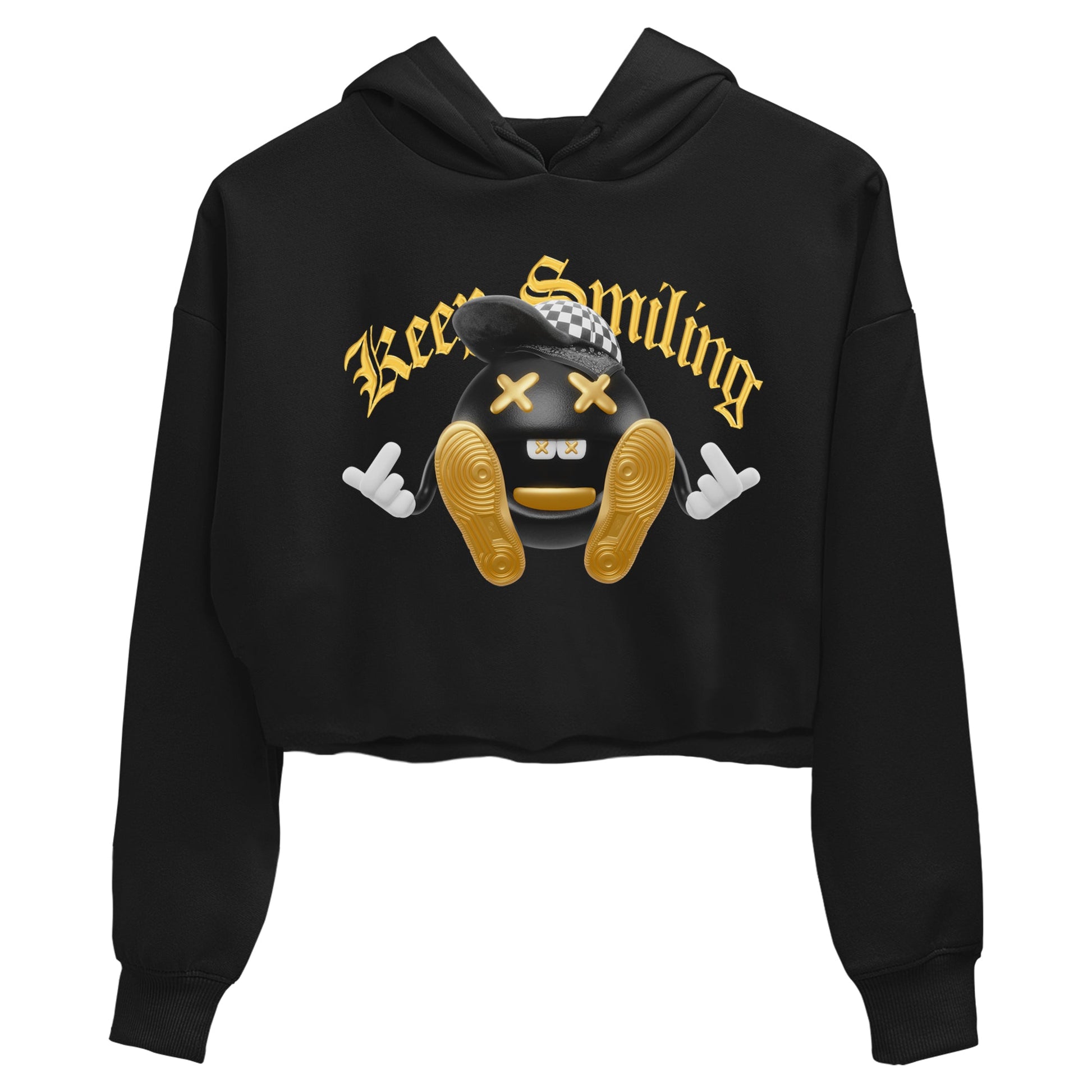 1s Black Metallic Gold shirts to match jordans Keep Smiling sneaker match tees Air Jordan 1 Black Metallic Gold SNRT Sneaker Tees streetwear brand Black 2 crop tee