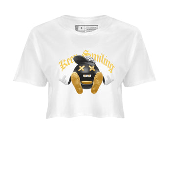 1s Black Metallic Gold shirts to match jordans Keep Smiling sneaker match tees Air Jordan 1 Black Metallic Gold SNRT Sneaker Tees streetwear brand White 2 crop tee