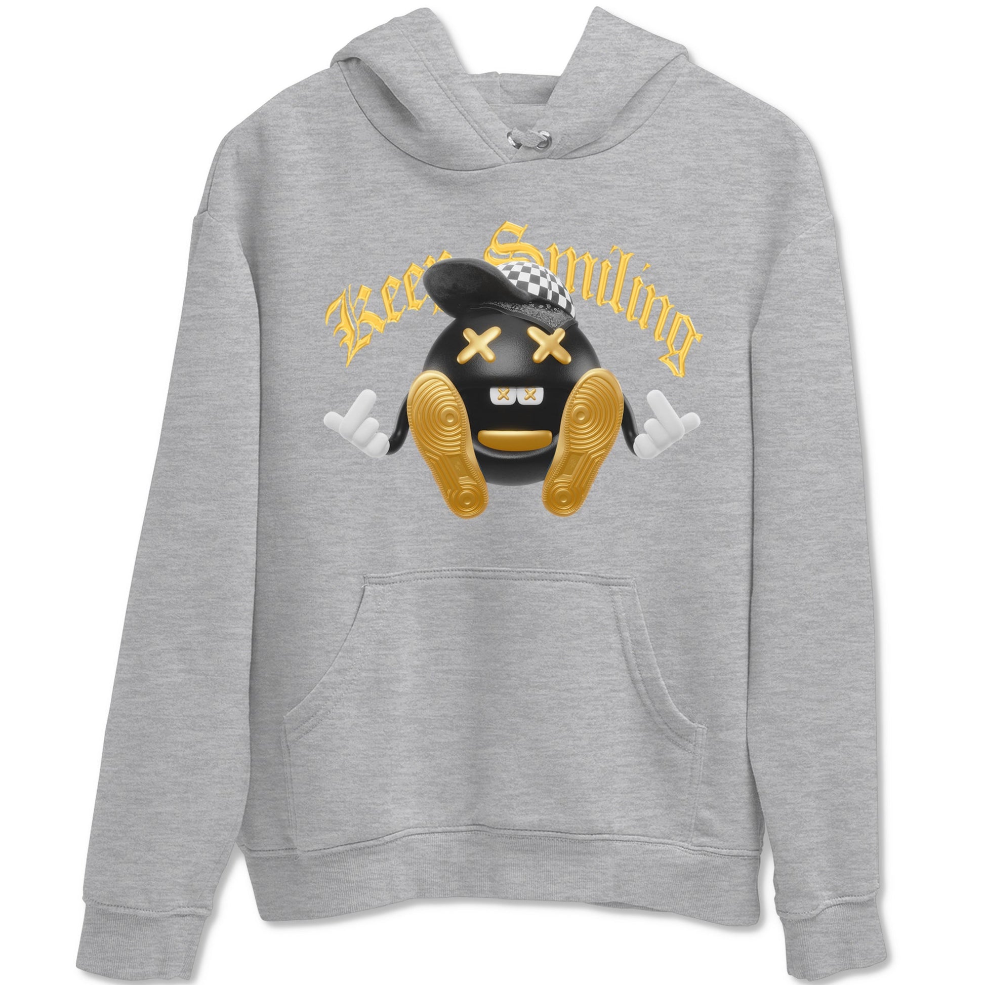1s Black Metallic Gold shirts to match jordans Keep Smiling sneaker match tees Jordan 1 High OG Black and Gold SNRT Sneaker Tees streetwear brand Heather Grey 2 unisex cotton tee
