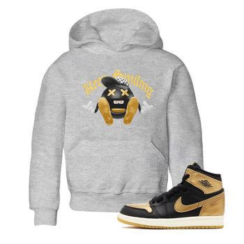 1s Black Metallic Gold shirts to match jordans Keep Smiling sneaker match tees Jordan 1 High OG Black and Gold SNRT Sneaker Tees streetwear brand Baby and Youth Heather Grey 1 cotton tee