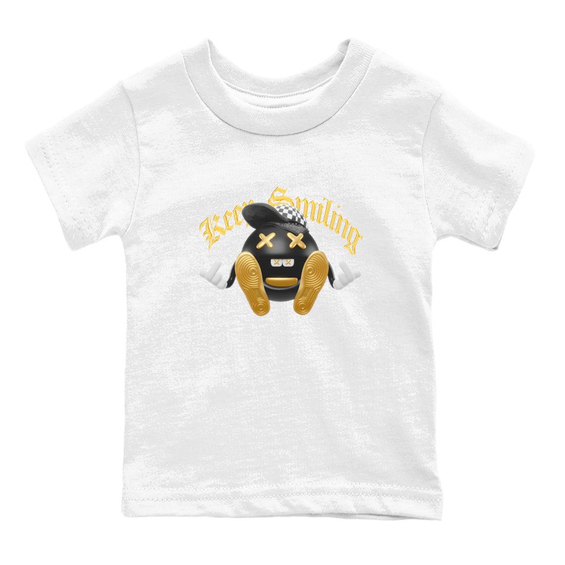 1s Black Metallic Gold shirts to match jordans Keep Smiling sneaker match tees Jordan 1 High OG Black and Gold SNRT Sneaker Tees streetwear brand Baby and Youth White 2 cotton tee