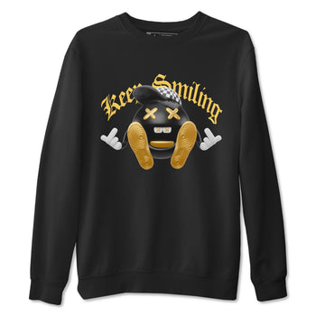 1s Black Metallic Gold shirts to match jordans Keep Smiling sneaker match tees Jordan 1 High OG Black and Gold SNRT Sneaker Tees streetwear brand Black 2 unisex cotton tee