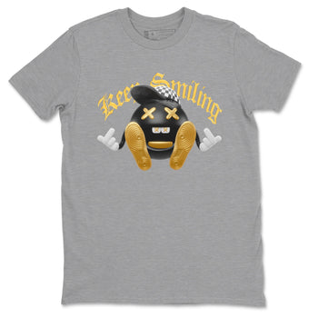 1s Black Metallic Gold shirts to match jordans Keep Smiling sneaker match tees Jordan 1 High OG Black and Gold SNRT Sneaker Tees streetwear brand Heather Grey 2 unisex cotton tee