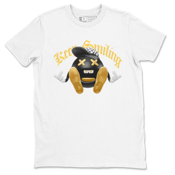 1s Black Metallic Gold shirts to match jordans Keep Smiling sneaker match tees Jordan 1 High OG Black and Gold SNRT Sneaker Tees streetwear brand White 2 unisex cotton tee