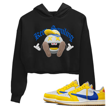 1s Travis Scott Canary shirt to match jordans Keep Smiling sneaker tees Air Jordan 1 Travis Scott Canary SNRT Sneaker Release Tees Black 1 crop length shirt