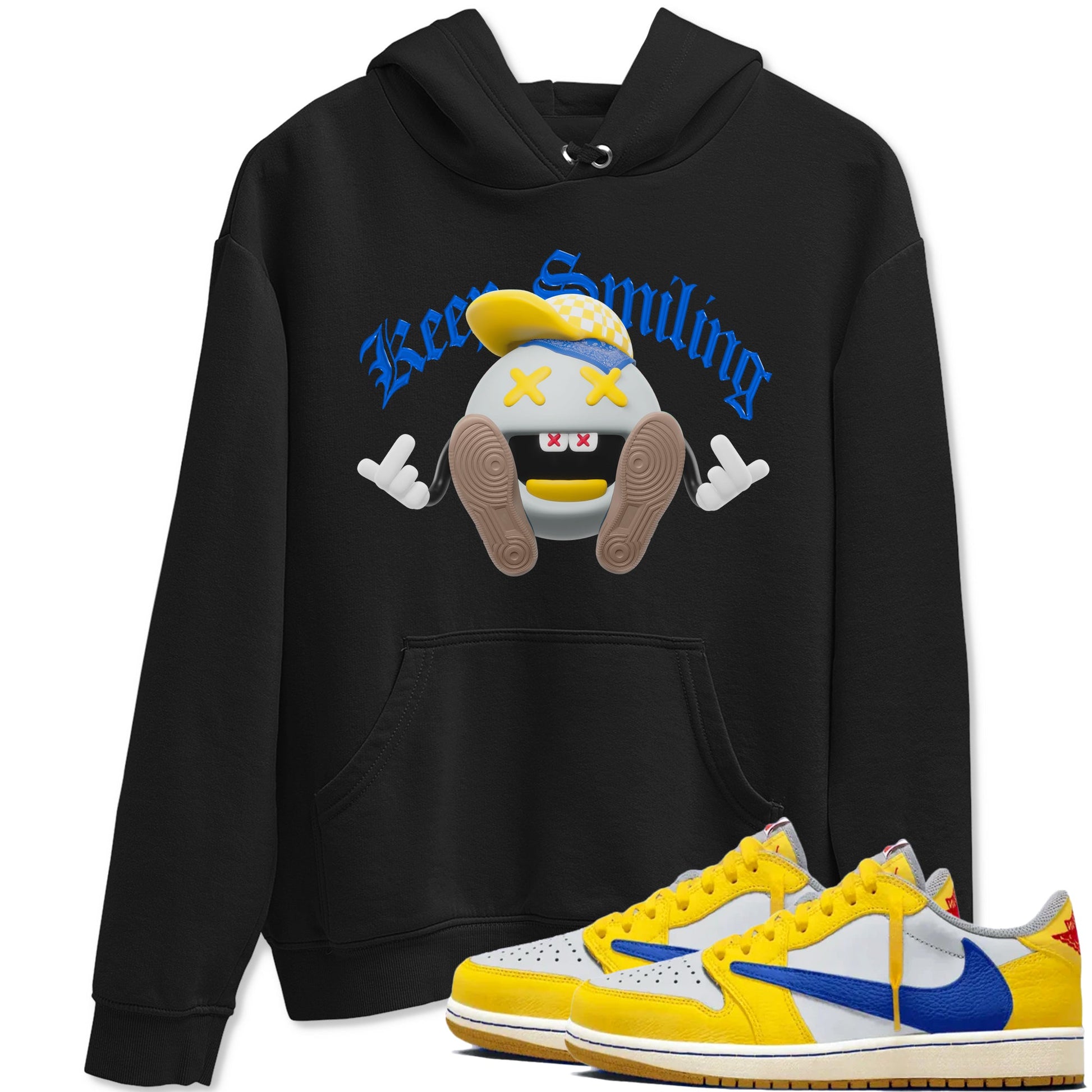 1s Travis Scott Canary shirt to match jordans Keep Smiling sneaker tees Air Jordan 1 Travis Scott Canary SNRT Sneaker Release Tees unisex cotton Black 1 crew neck shirt