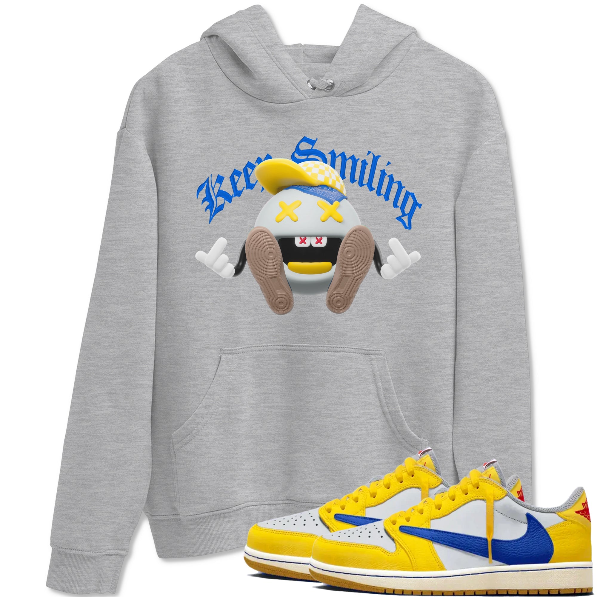 1s Travis Scott Canary shirt to match jordans Keep Smiling sneaker tees Air Jordan 1 Travis Scott Canary SNRT Sneaker Release Tees unisex cotton Heather Grey 1 crew neck shirt