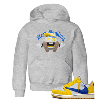 1s Travis Scott Canary shirt to match jordans Keep Smiling sneaker tees Air Jordan 1 Travis Scott Canary SNRT sneaker release tees baby toddler Heather Grey 1 cotton Shirt