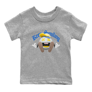 1s Travis Scott Canary shirt to match jordans Keep Smiling sneaker tees Air Jordan 1 Travis Scott Canary SNRT sneaker release tees baby toddler Heather Grey 2 cotton Shirt