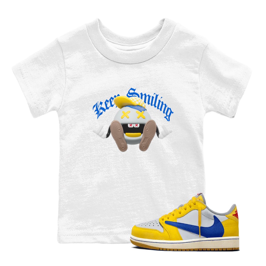 1s Travis Scott Canary shirt to match jordans Keep Smiling sneaker tees Air Jordan 1 Travis Scott Canary SNRT sneaker release tees baby toddler White 1 cotton Shirt