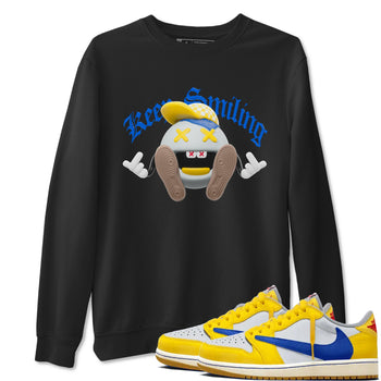 1s Travis Scott Canary shirt to match jordans Keep Smiling sneaker tees Air Jordan 1 Travis Scott Canary SNRT Sneaker Release Tees unisex cotton Black 1 crew neck shirt