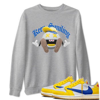 1s Travis Scott Canary shirt to match jordans Keep Smiling sneaker tees Air Jordan 1 Travis Scott Canary SNRT Sneaker Release Tees unisex cotton Heather Grey 1 crew neck shirt