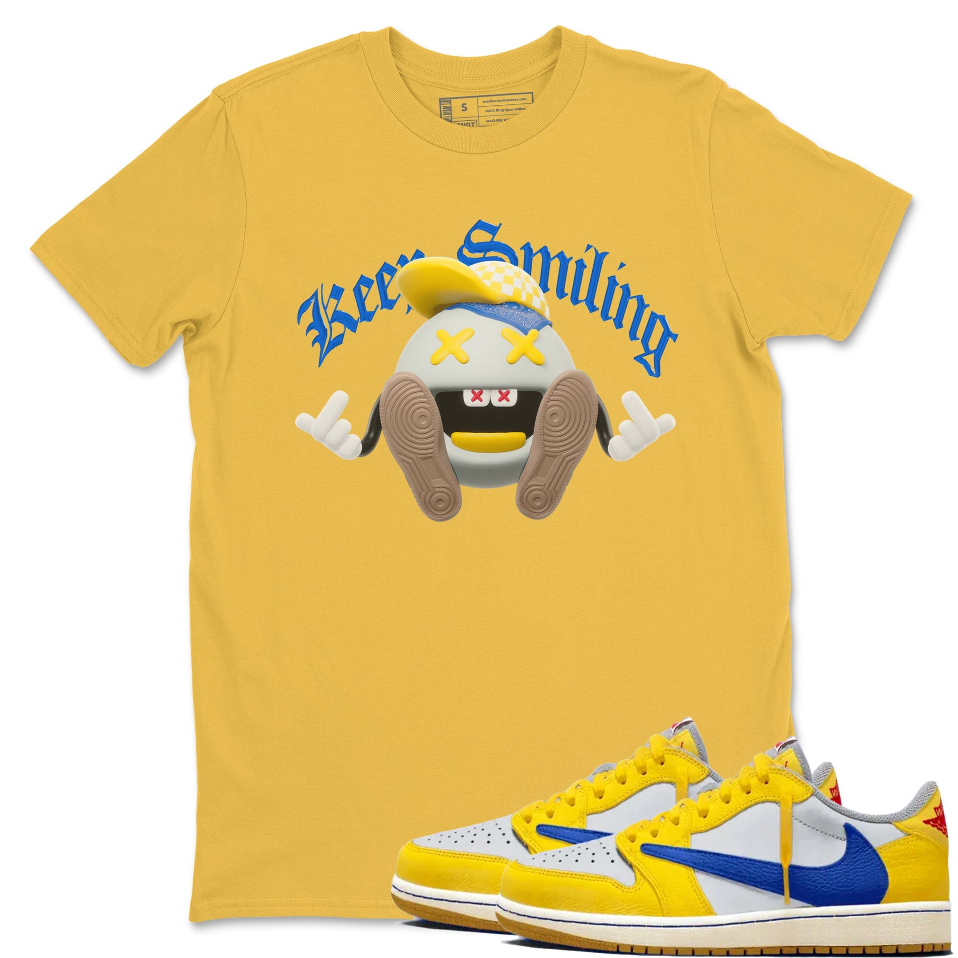 1s Travis Scott Canary shirt to match jordans Keep Smiling sneaker tees Air Jordan 1 Travis Scott Canary SNRT Sneaker Release Tees unisex cotton Daisy 1 crew neck shirt