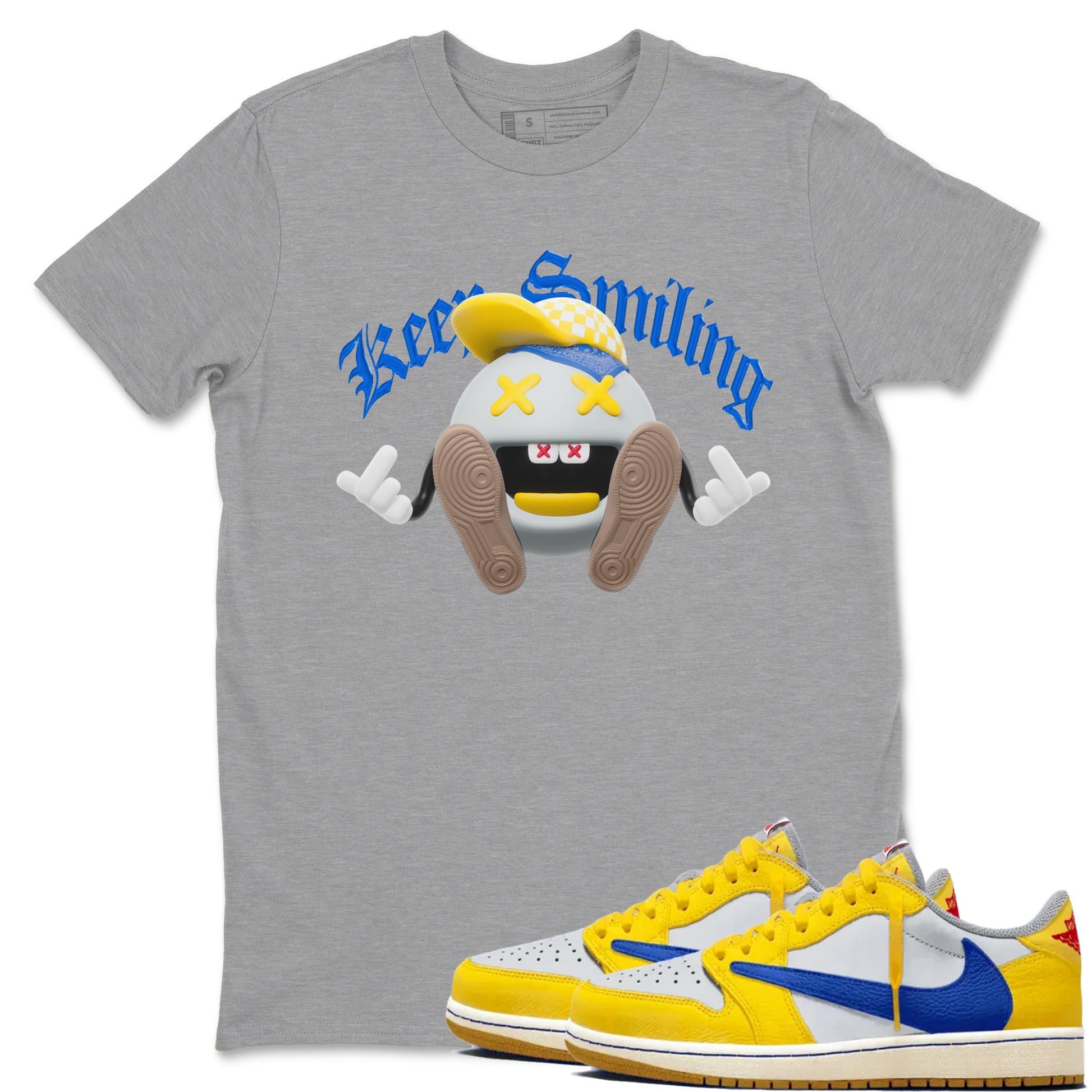 1s Travis Scott Canary shirt to match jordans Keep Smiling sneaker tees Air Jordan 1 Travis Scott Canary SNRT Sneaker Release Tees unisex cotton Heather Grey 1 crew neck shirt
