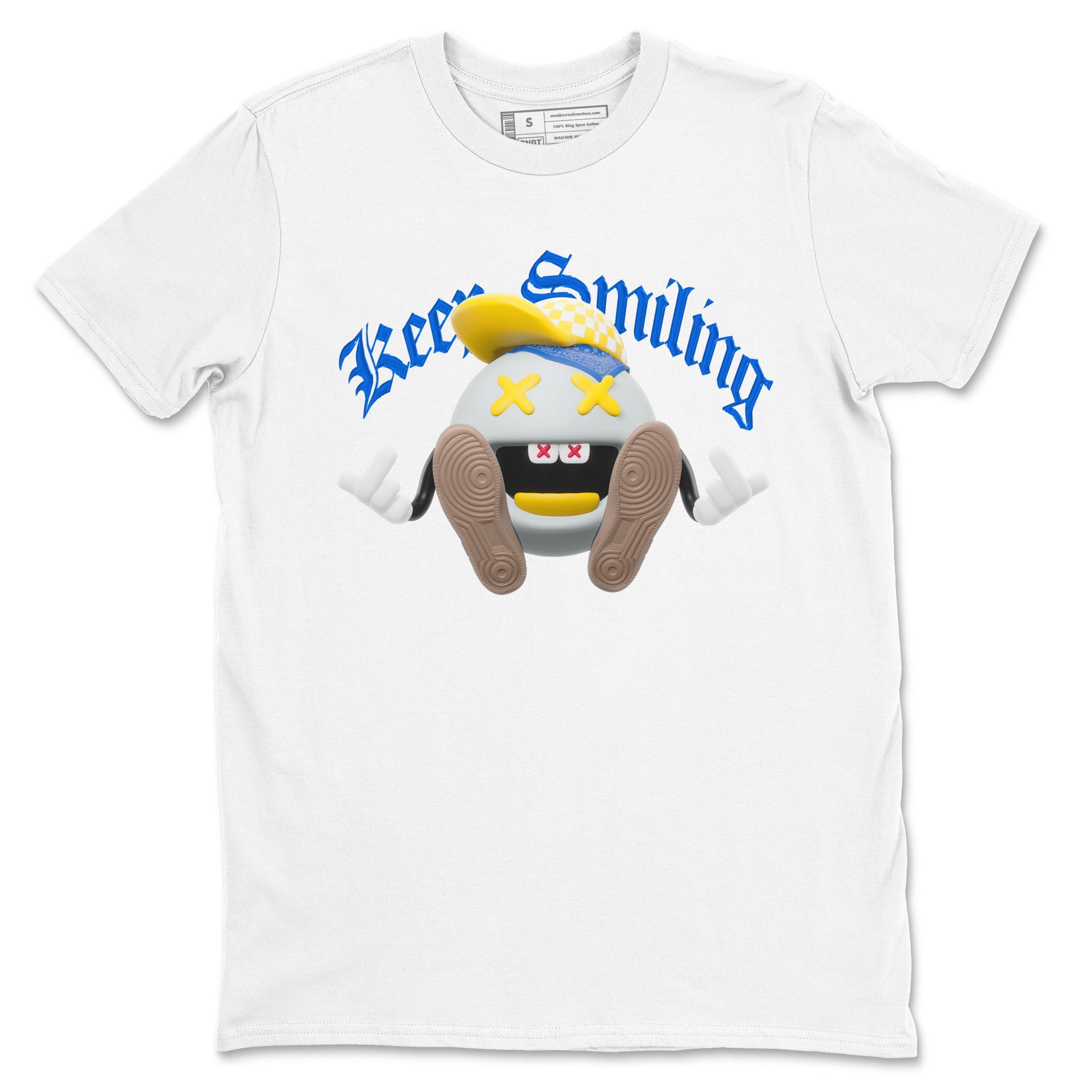 1s Travis Scott Canary shirt to match jordans Keep Smiling sneaker tees Air Jordan 1 Travis Scott Canary SNRT Sneaker Release Tees unisex cotton White 2 crew neck shirt