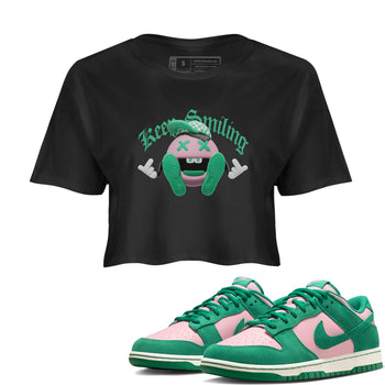 Dunk Low Medium Soft Pink Malachite shirt to match jordans Keep Smiling sneaker tees Dunk Medium Soft Pink Malachite SNRT Sneaker Release Tees Black 1 crop length shirt
