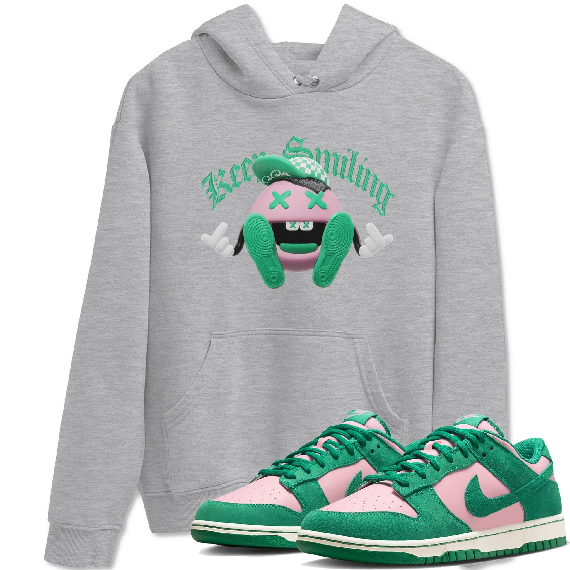 Dunk Low Medium Soft Pink Malachite shirt to match jordans Keep Smiling sneaker tees Dunk Medium Soft Pink Malachite SNRT Sneaker Release Tees unisex cotton Heather Grey 1 crew neck shirt