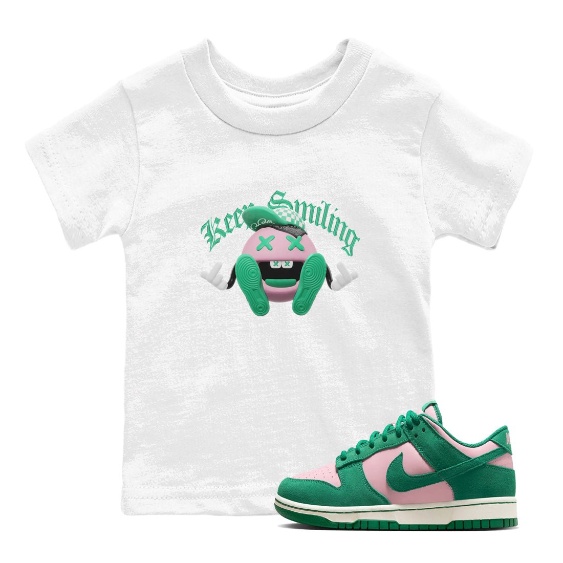 Dunk Low Medium Soft Pink Malachite shirt to match jordans Keep Smiling sneaker tees Dunk Medium Soft Pink Malachite SNRT sneaker release tees baby toddler White 1 cotton Shirt