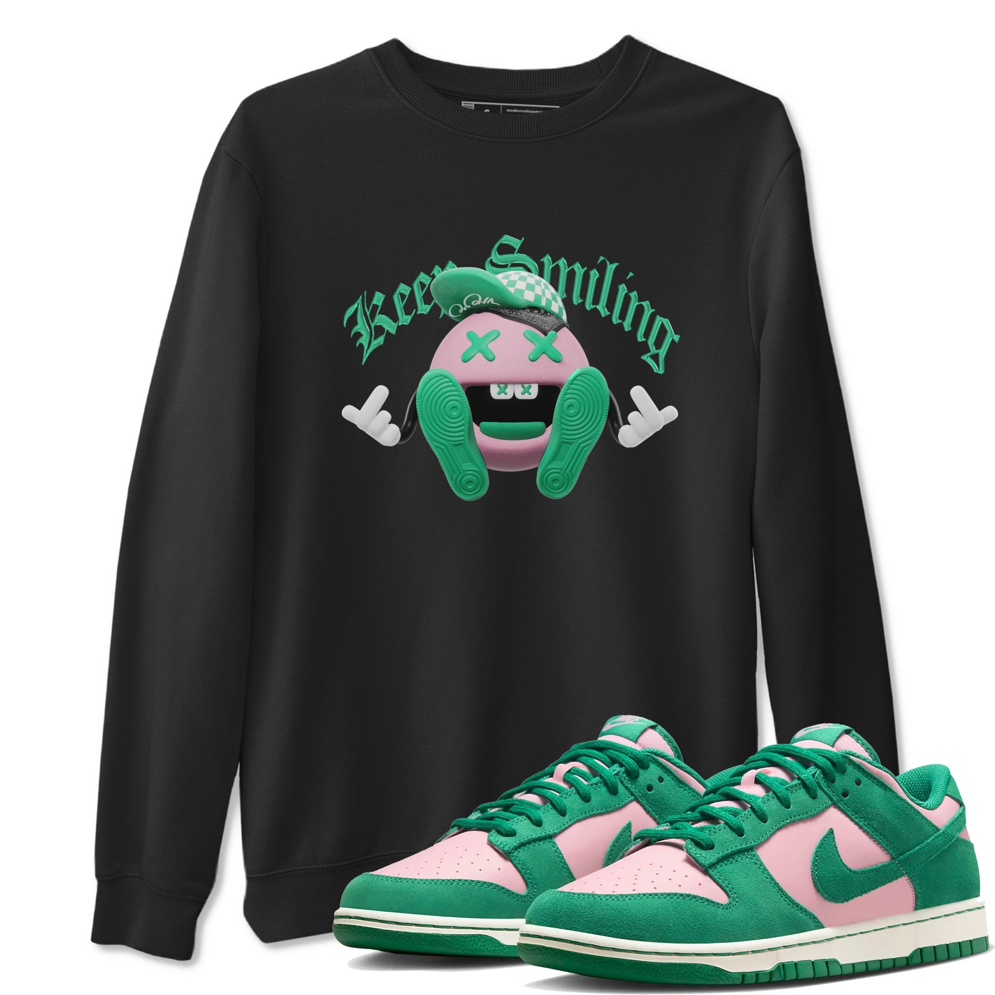 Dunk Low Medium Soft Pink Malachite shirt to match jordans Keep Smiling sneaker tees Dunk Medium Soft Pink Malachite SNRT Sneaker Release Tees unisex cotton Black 1 crew neck shirt