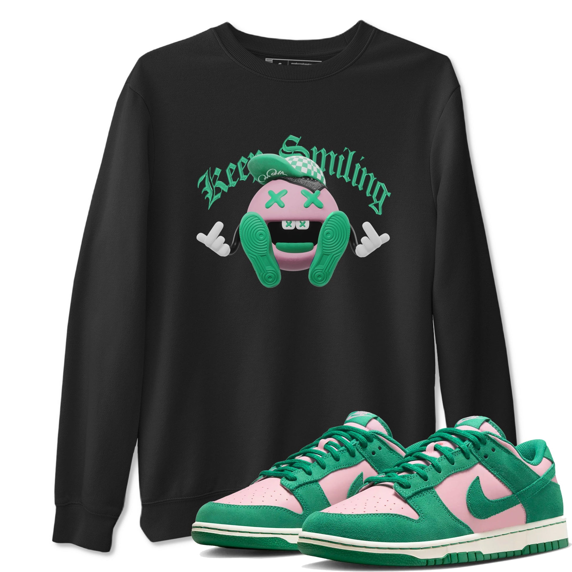 Dunk Low Medium Soft Pink Malachite shirt to match jordans Keep Smiling sneaker tees Dunk Medium Soft Pink Malachite SNRT Sneaker Release Tees unisex cotton Black 1 crew neck shirt