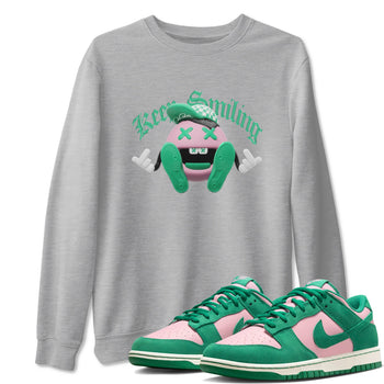 Dunk Low Medium Soft Pink Malachite shirt to match jordans Keep Smiling sneaker tees Dunk Medium Soft Pink Malachite SNRT Sneaker Release Tees unisex cotton Heather Grey 1 crew neck shirt
