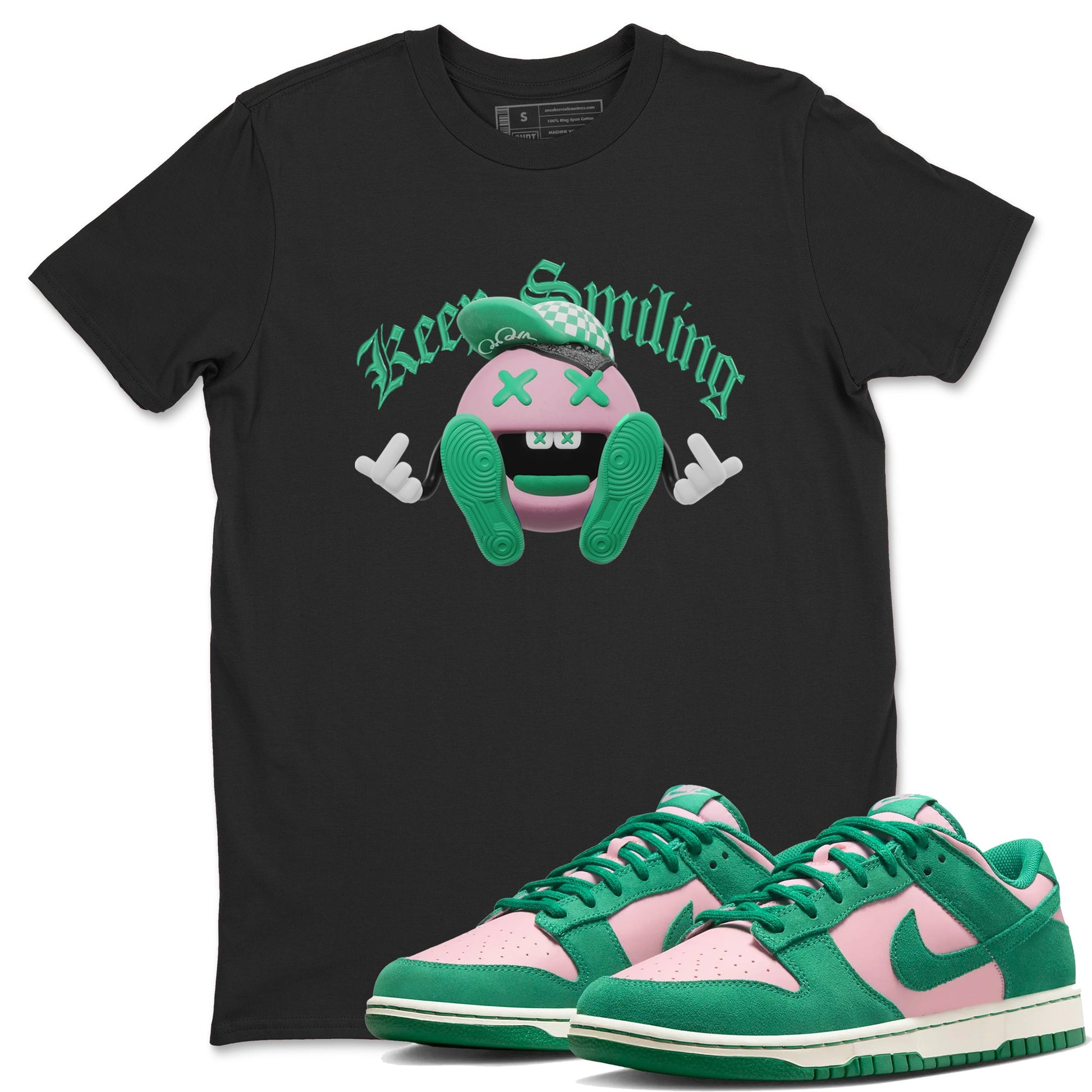 Dunk Low Medium Soft Pink Malachite shirt to match jordans Keep Smiling sneaker tees Dunk Medium Soft Pink Malachite SNRT Sneaker Release Tees unisex cotton Black 1 crew neck shirt