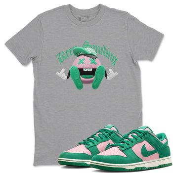 Dunk Low Medium Soft Pink Malachite shirt to match jordans Keep Smiling sneaker tees Dunk Medium Soft Pink Malachite SNRT Sneaker Release Tees unisex cotton Heather Grey 1 crew neck shirt