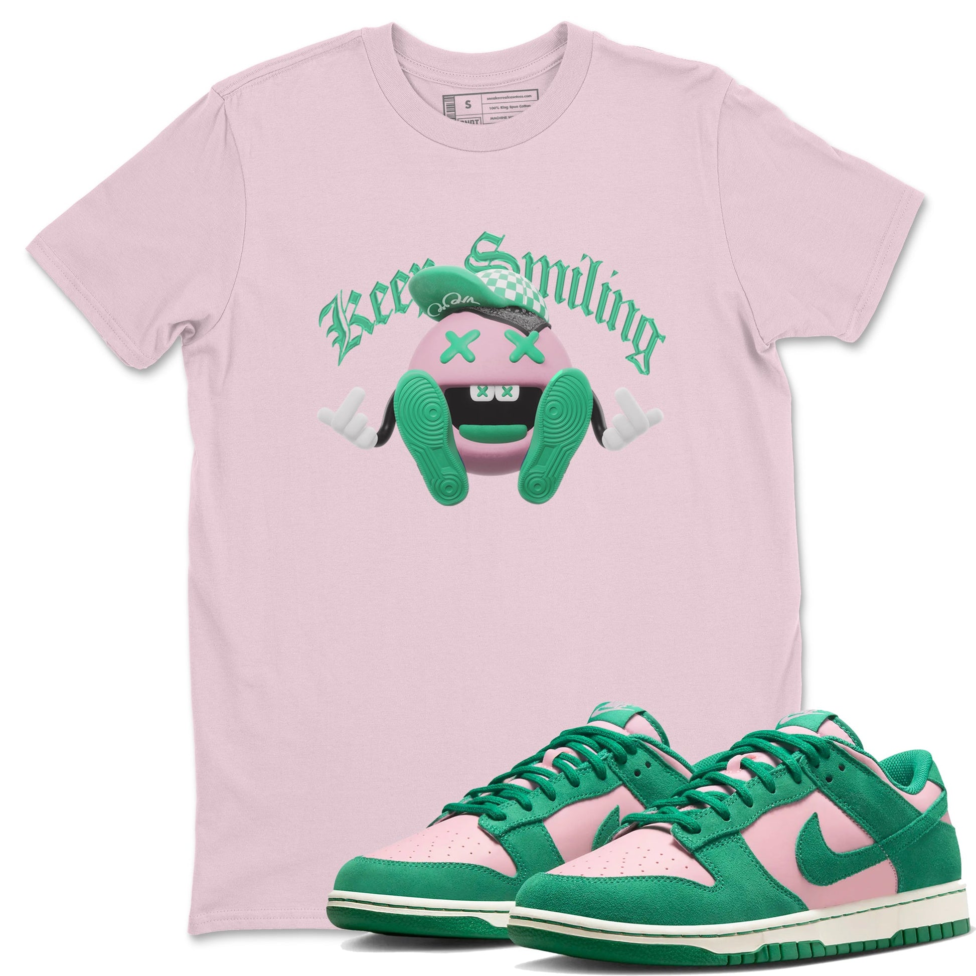 Dunk Low Medium Soft Pink Malachite shirt to match jordans Keep Smiling sneaker tees Dunk Medium Soft Pink Malachite SNRT Sneaker Release Tees unisex cotton Pink 1 crew neck shirt
