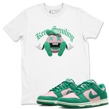 Dunk Low Medium Soft Pink Malachite shirt to match jordans Keep Smiling sneaker tees Dunk Medium Soft Pink Malachite SNRT Sneaker Release Tees unisex cotton White 1 crew neck shirt