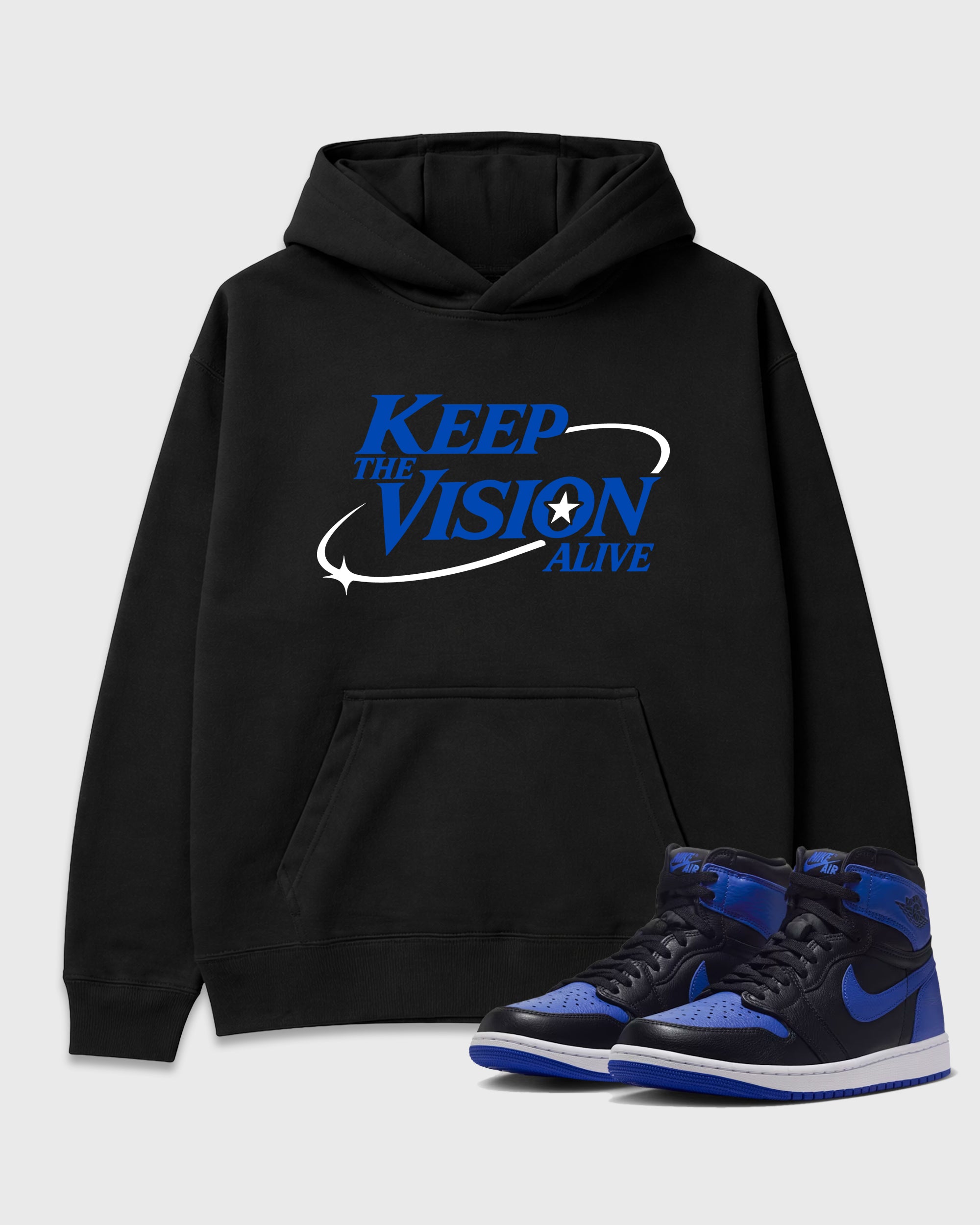 Keep The Vision Alive Graphic T-Shirt featuring original streetwear artwork designed to match the Air Jordan 1 Royal. Black 1 Graphic Tee.