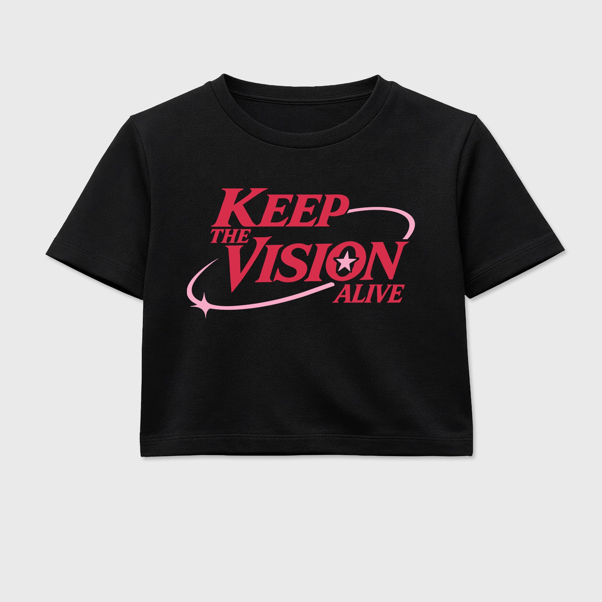 Keep The Vision Alive women’s crop tee designed to match the Air Jordan 1 Travis Scott Tropical Pink, featuring coordinated Black 2 options for a perfect streetwear vibe.