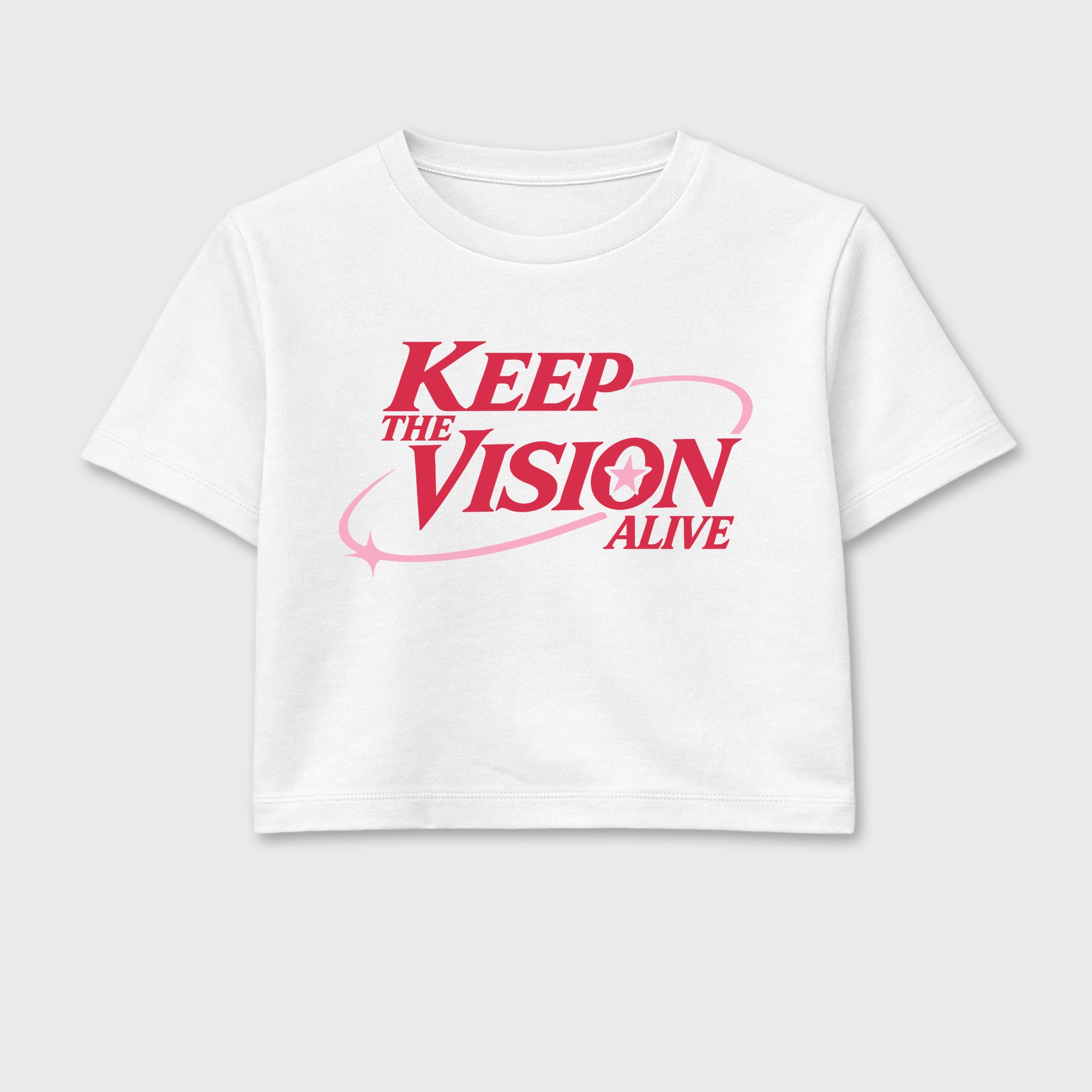 Keep The Vision Alive women’s crop tee designed to match the Air Jordan 1 Travis Scott Tropical Pink, featuring coordinated White 2 options for a perfect streetwear vibe.