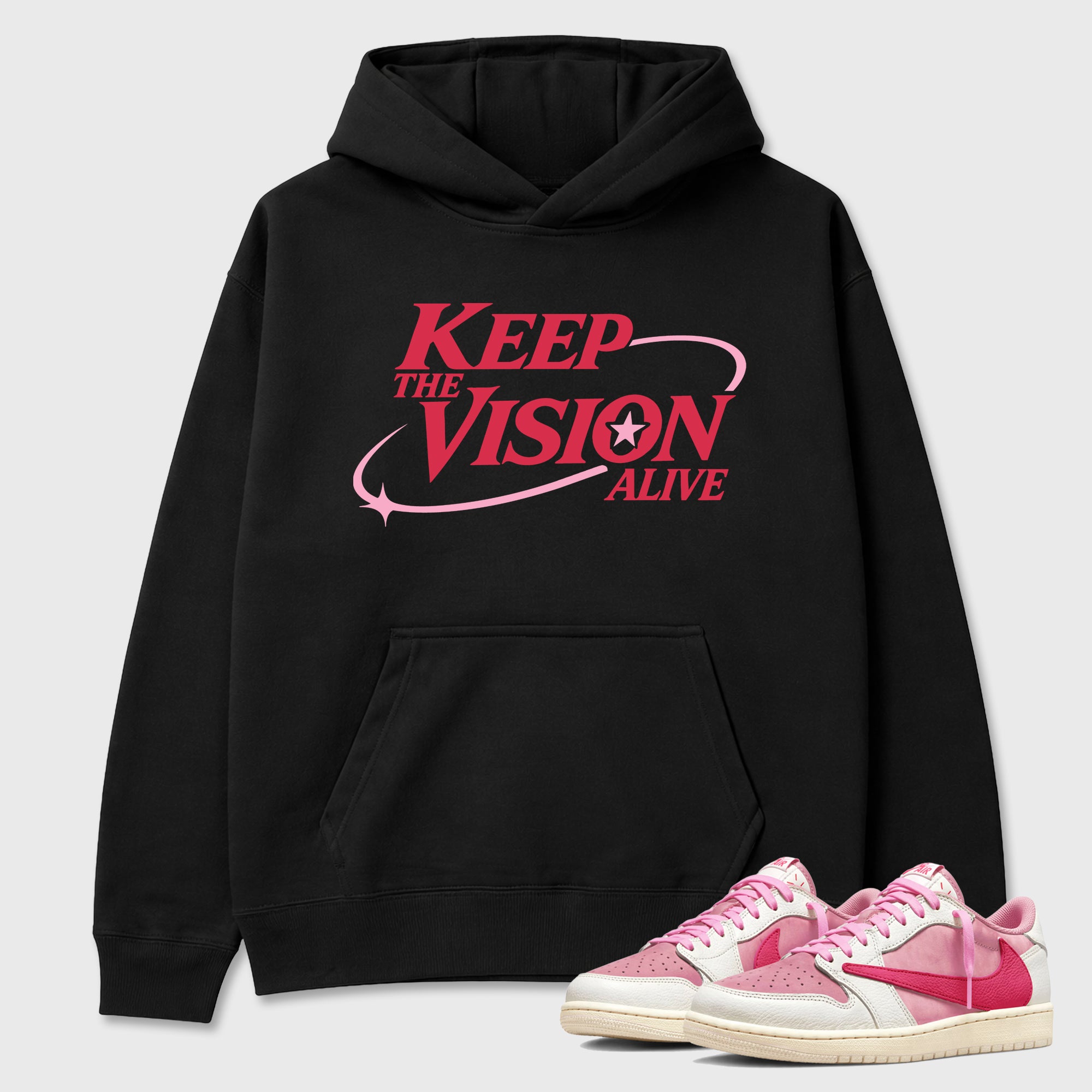 Keep The Vision Alive Graphic T-Shirt sneaker match tee designed for the Air Jordan 1 Travis Scott Tropical Pink, featuring coordinated color options for a perfect streetwear match. Black 1 shirt.