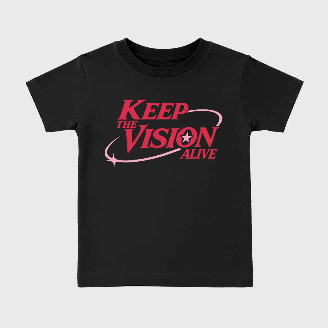 Keep The Vision Alive affordable baby and kids t-shirt designed to match the Air Jordan 1 Travis Scott Tropical Pink, featuring coordinated Black 2 options for the perfect little sneakerhead streetwear look.