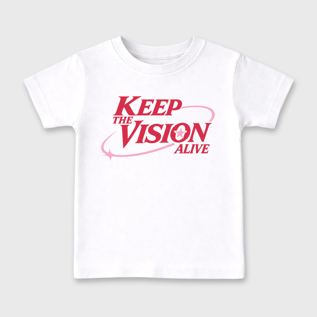 Keep The Vision Alive affordable baby and kids t-shirt designed to match the Air Jordan 1 Travis Scott Tropical Pink, featuring coordinated White 2 options for the perfect little sneakerhead streetwear look.