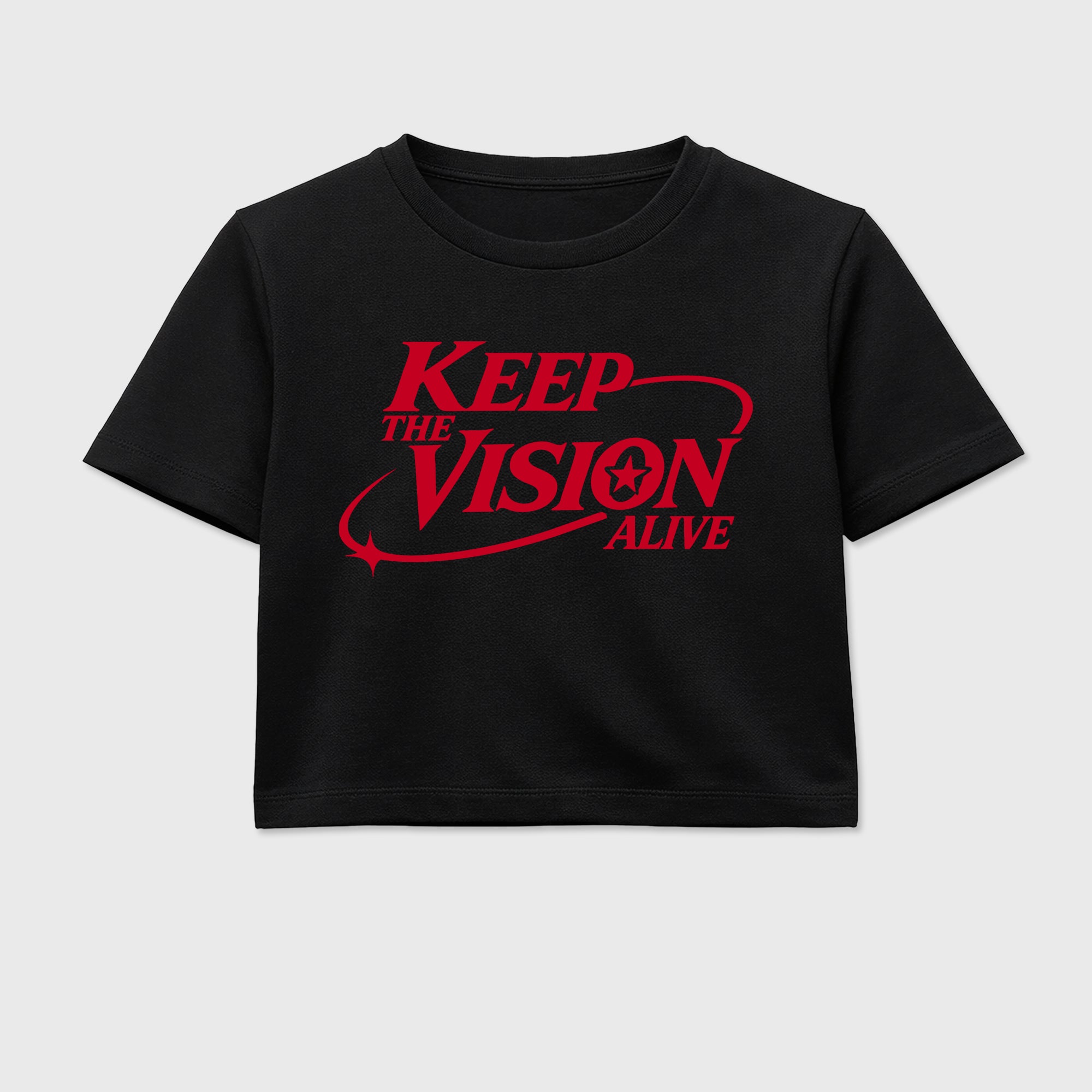 Keep The Vision Alive women’s crop tee designed to match the Air Jordan 12 Bloodline, featuring coordinated Black 2 options for a perfect streetwear vibe.