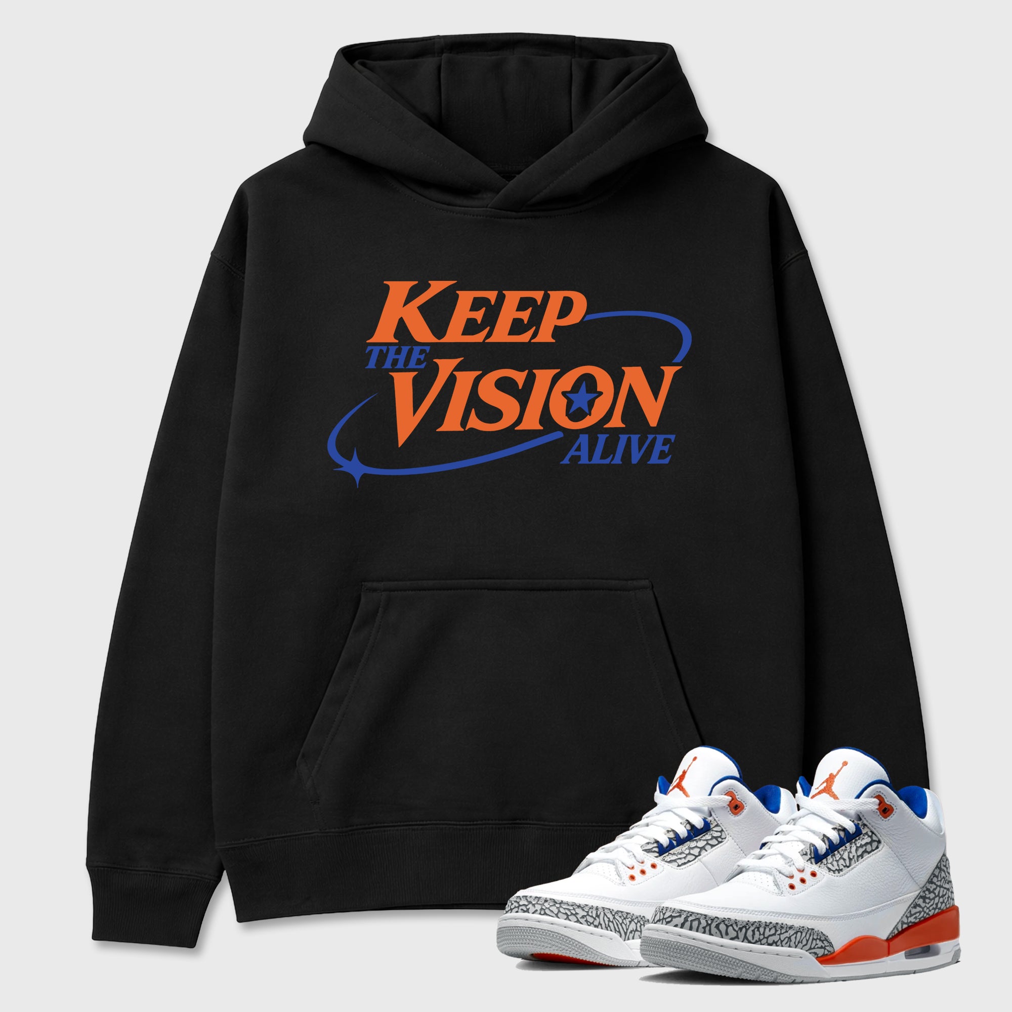 Keep The Vision Alive Graphic T-Shirt sneaker match tee designed for the Air Jordan 3 Knicks, featuring coordinated color options for a perfect streetwear match. Black 1 shirt.