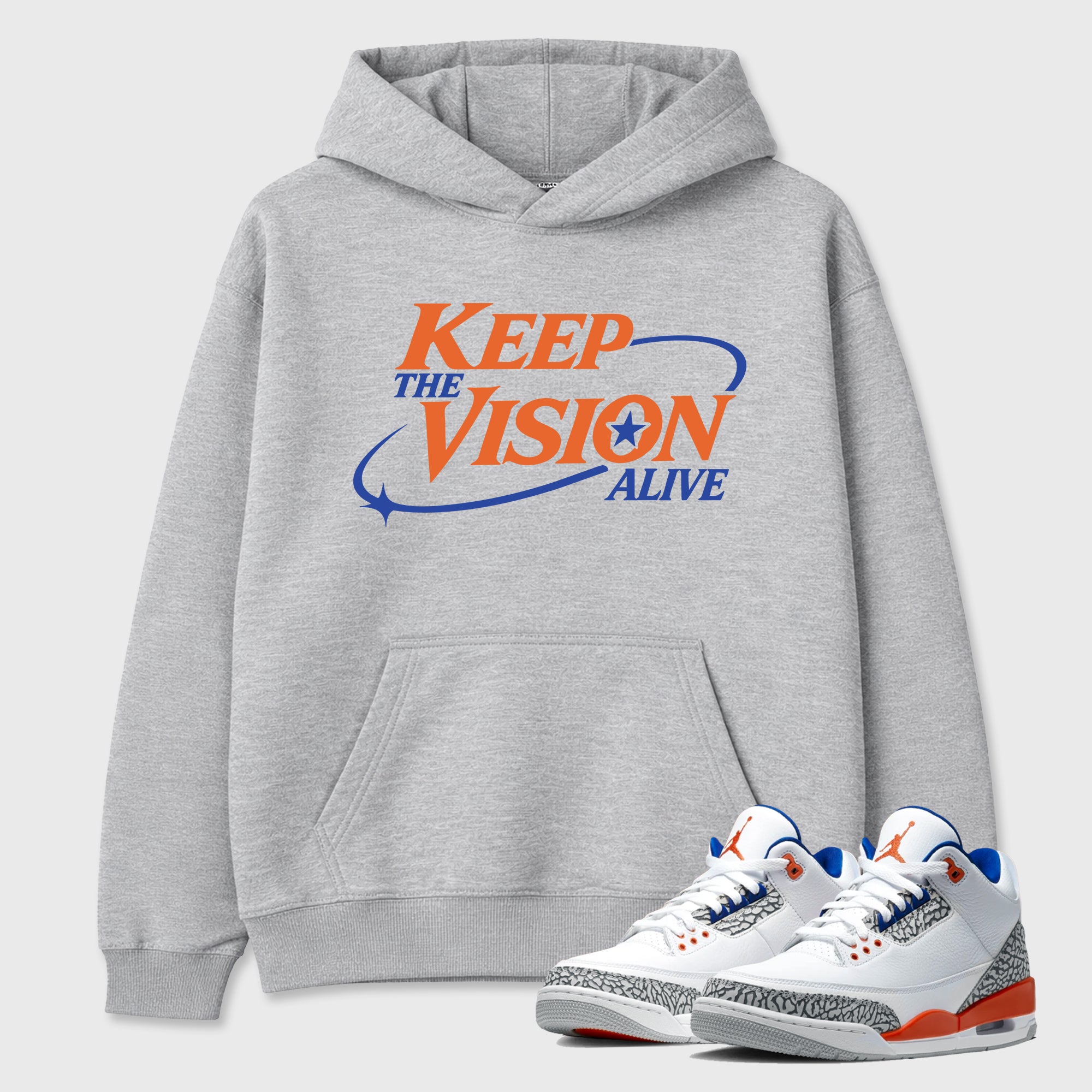 Keep The Vision Alive Graphic T-Shirt sneaker match tee designed for the Air Jordan 3 Knicks, featuring coordinated color options for a perfect streetwear match. Heather Grey 1 shirt.