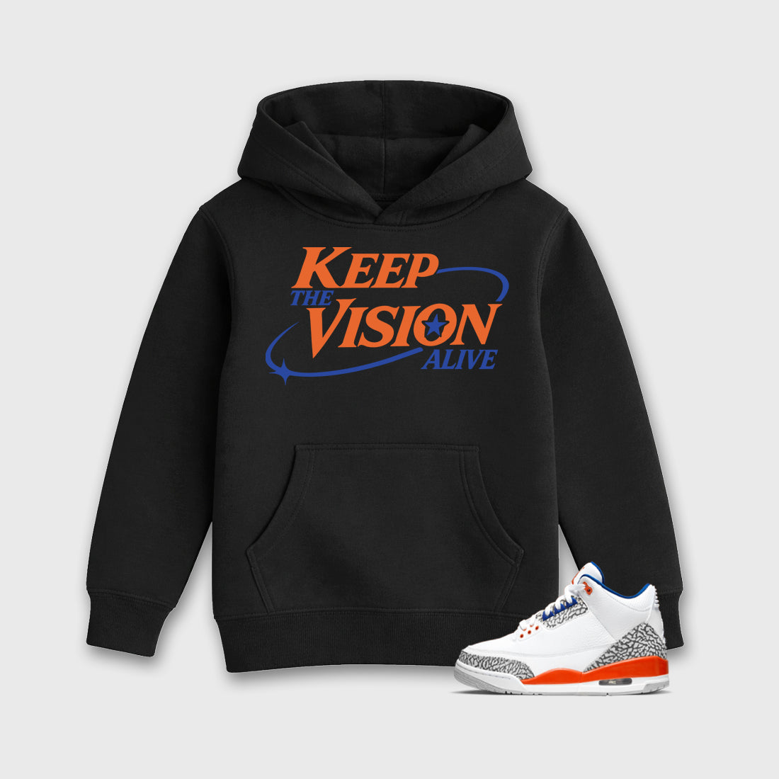 Keep The Vision Alive affordable baby and kids t-shirt designed to match the Air Jordan 3 Knicks, featuring coordinated Black 1 options for the perfect little sneakerhead streetwear look.