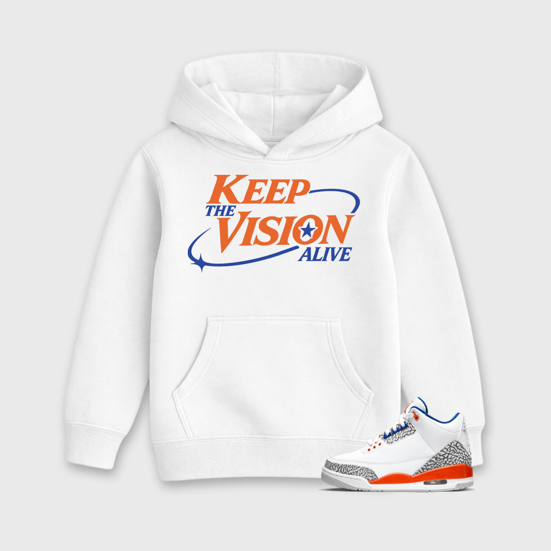 Keep The Vision Alive affordable baby and kids t-shirt designed to match the Air Jordan 3 Knicks, featuring coordinated White 1 options for the perfect little sneakerhead streetwear look.