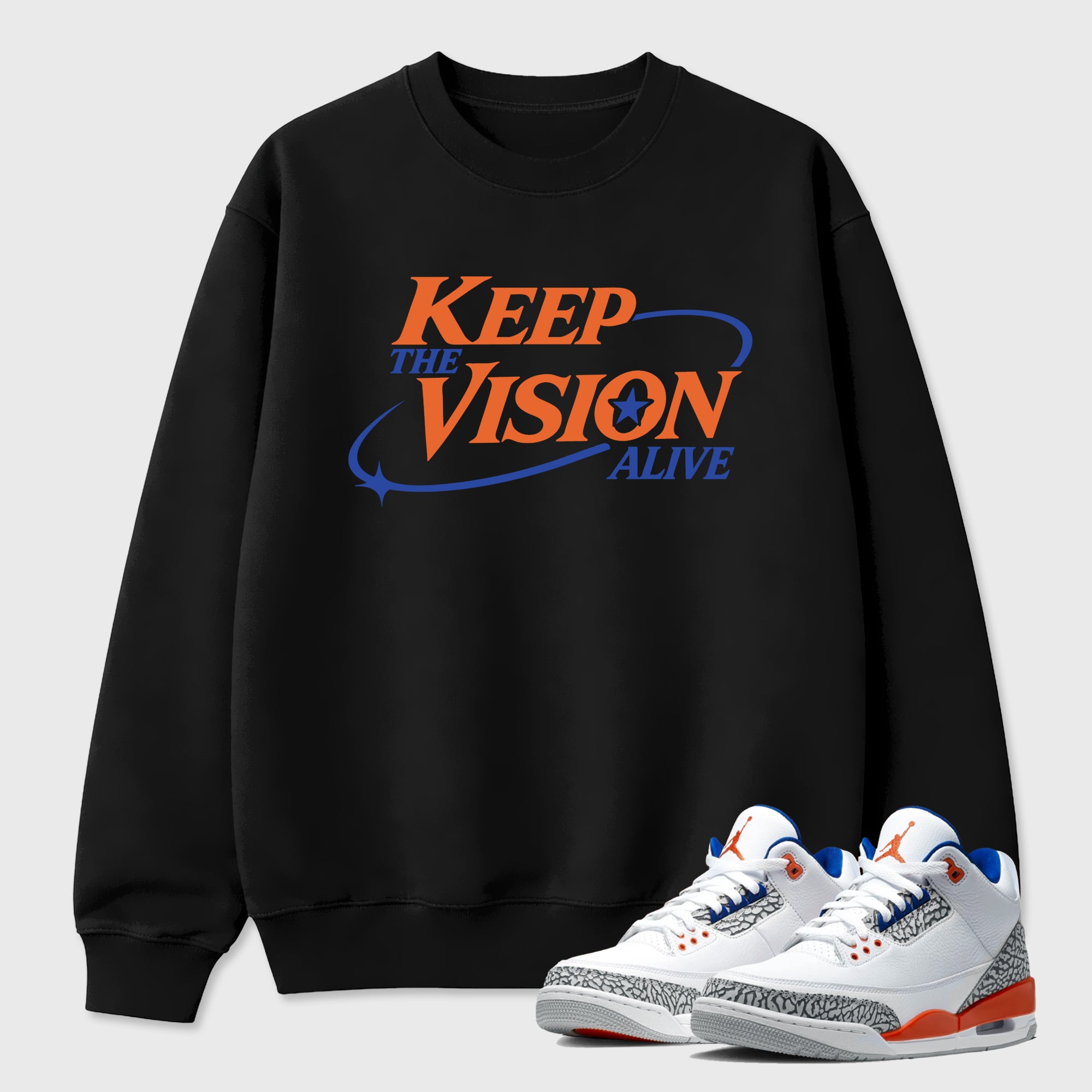 Keep The Vision Alive Graphic T-Shirt sneaker match tee designed for the Air Jordan 3 Knicks, featuring coordinated color options for a perfect streetwear match. Black 1 shirt.