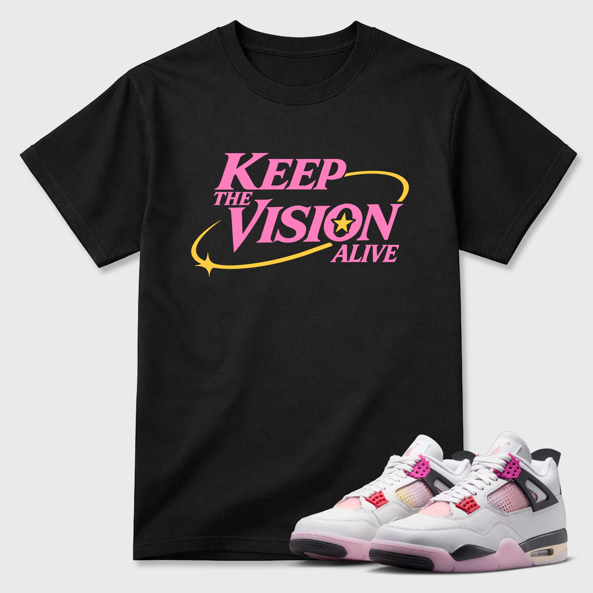 Keep The Vision Alive Graphic T-Shirt featuring original streetwear artwork designed to match the Air Jordan 4 Comic. Black 1 Graphic T-Shirt.