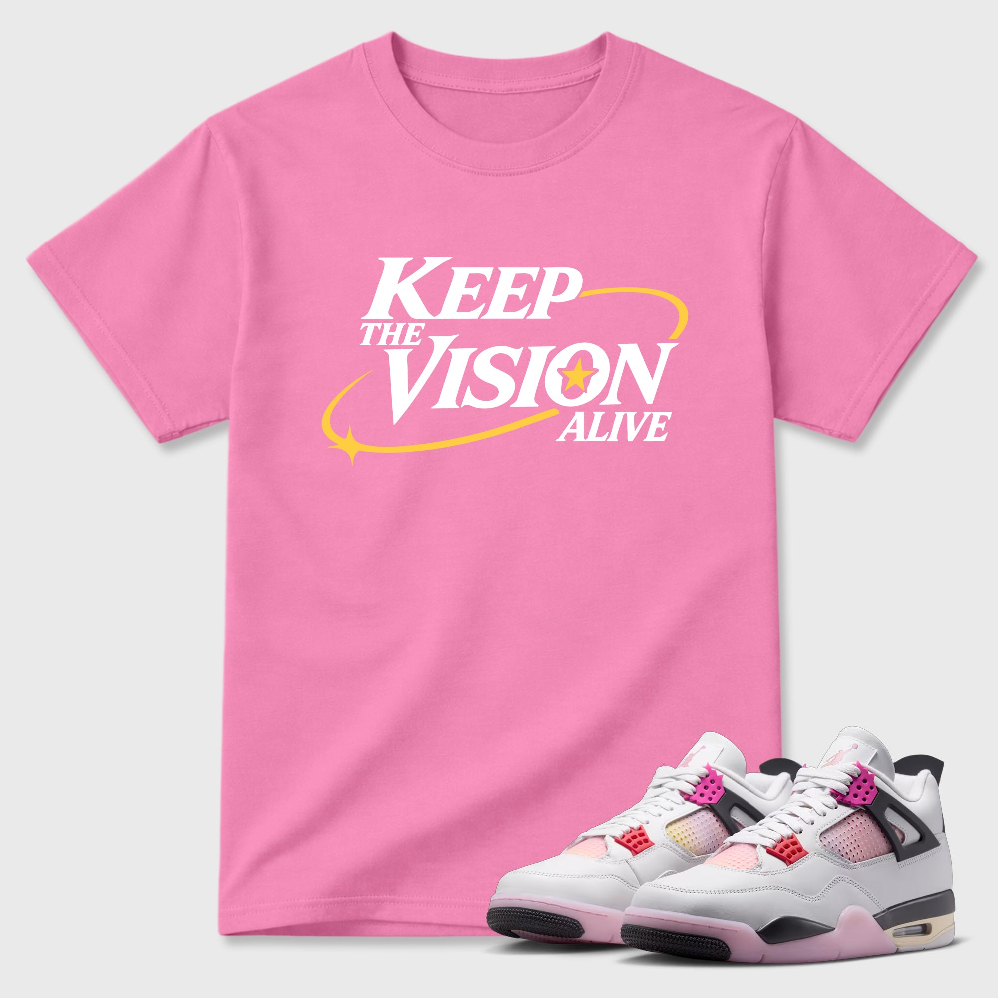 Keep The Vision Alive Graphic T-Shirt featuring original streetwear artwork designed to match the Air Jordan 4 Comic. Bubble Gum 1 Graphic T-Shirt.