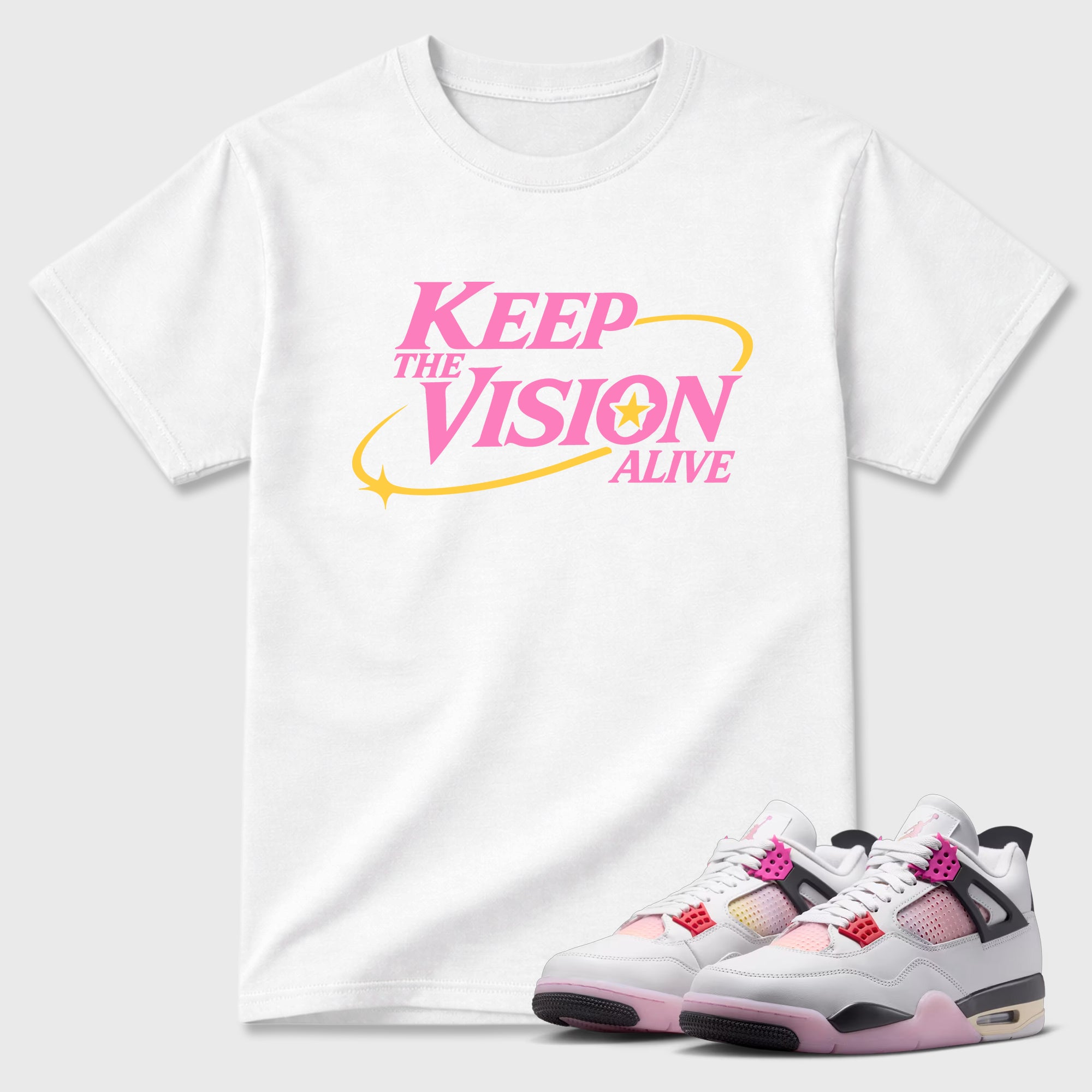 Keep The Vision Alive Graphic T-Shirt featuring original streetwear artwork designed to match the Air Jordan 4 Comic. White 1 Graphic T-Shirt.