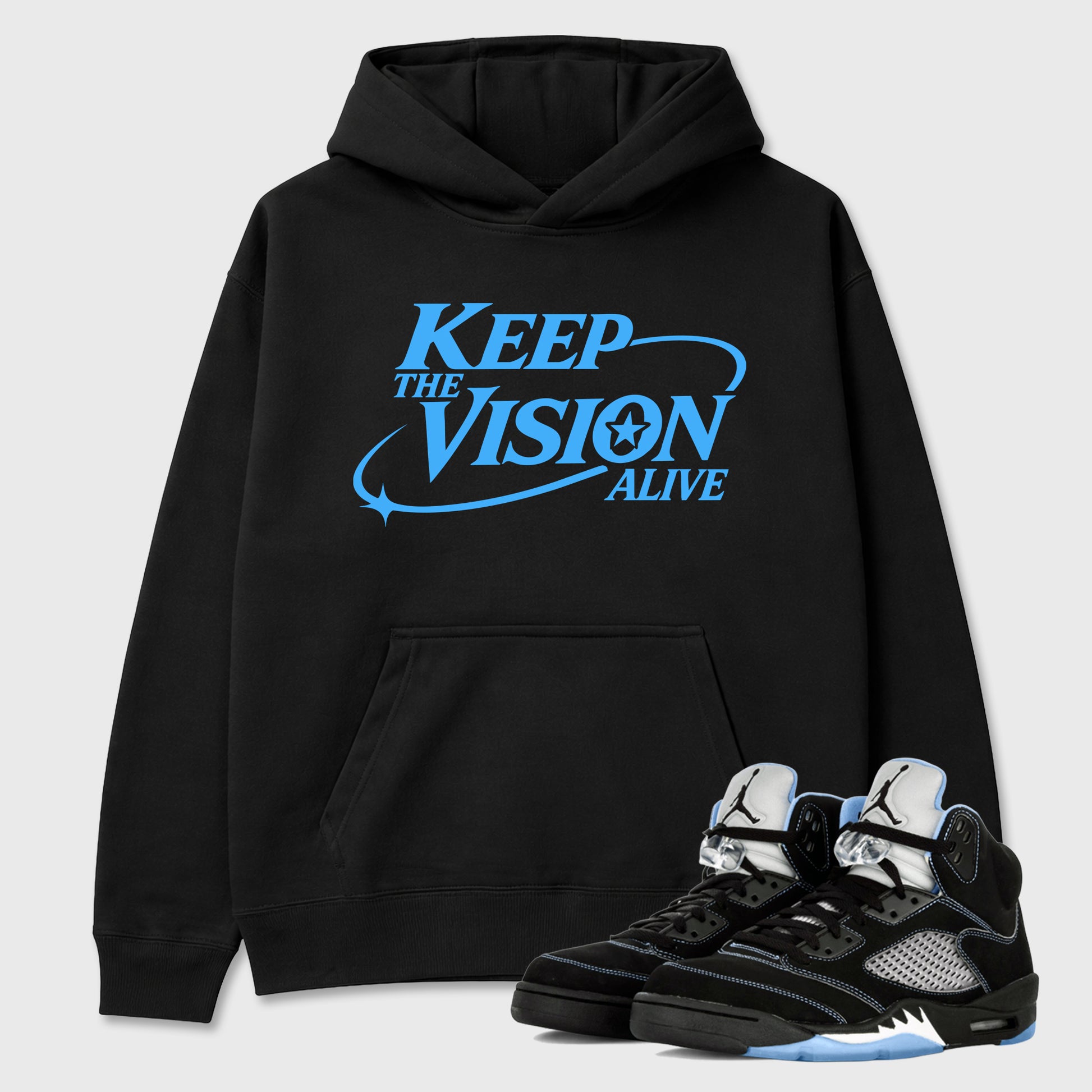 Keep The Vision Alive Graphic T-Shirt sneaker match tee designed for the Air Jordan 5 Black Carolina, featuring coordinated color options for a perfect streetwear match. Black 1 shirt.