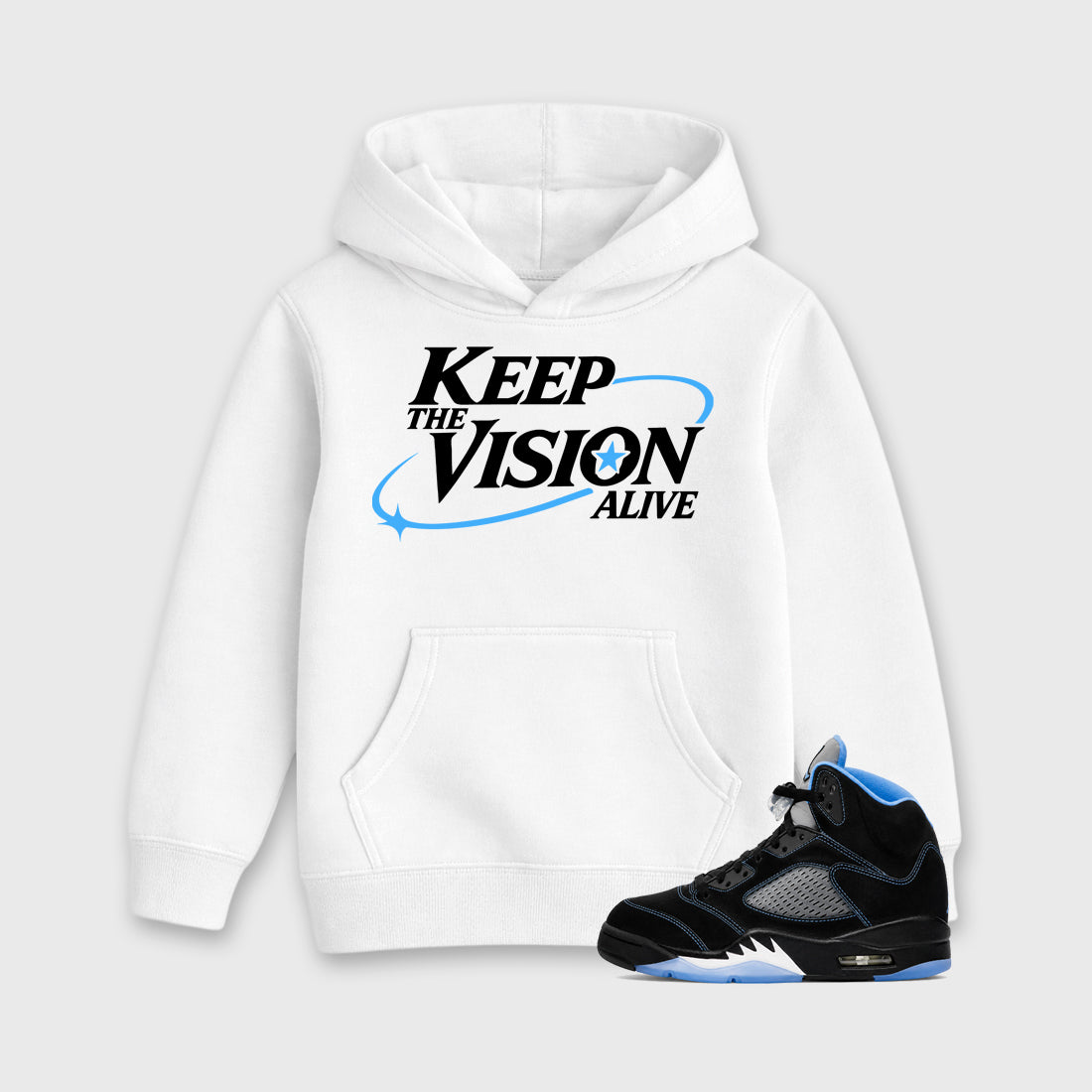 Keep The Vision Alive affordable baby and kids t-shirt designed to match the Air Jordan 5 Black Carolina, featuring coordinated White 1 options for the perfect little sneakerhead streetwear look.