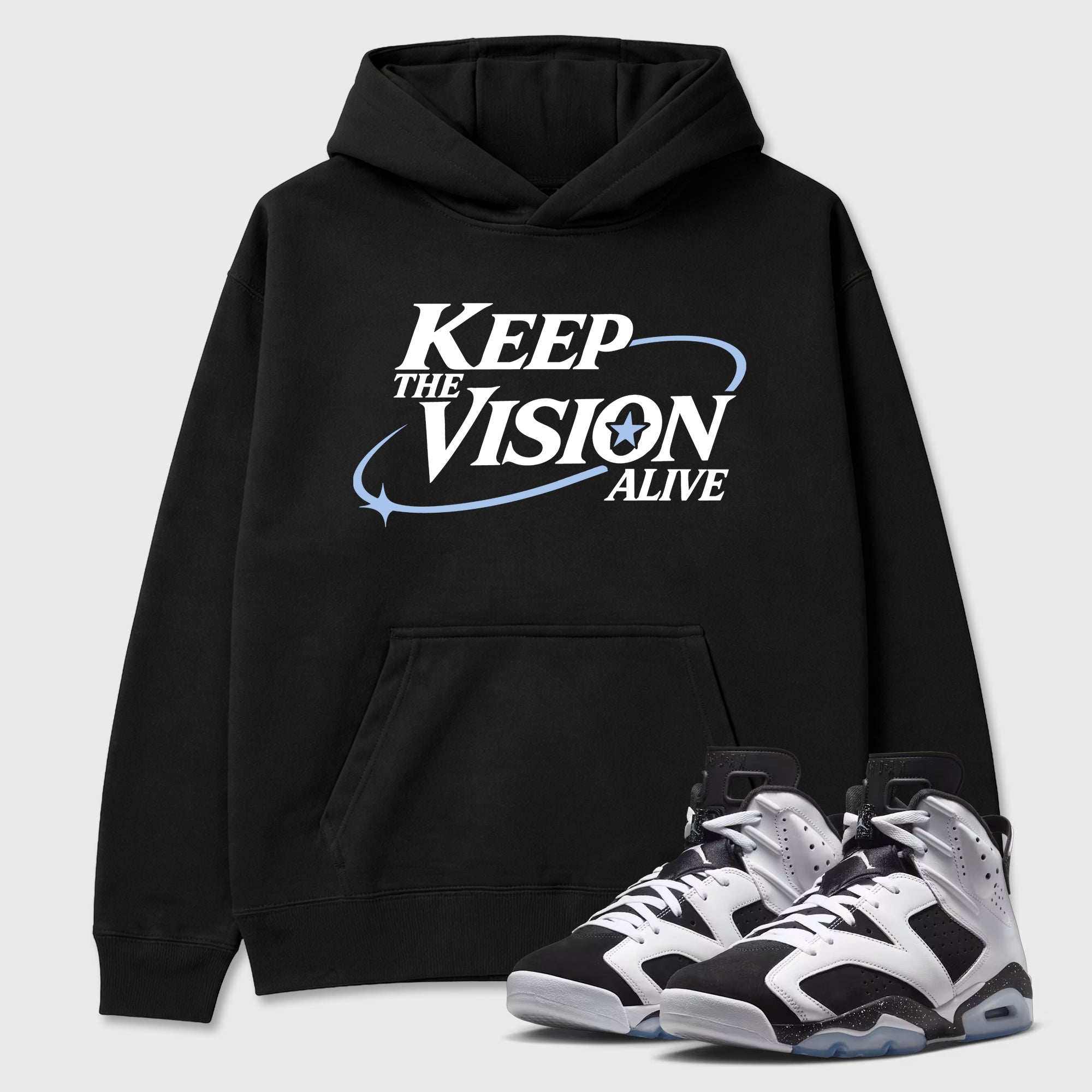 Keep The Vision Alive Graphic T-Shirt featuring original streetwear artwork designed to match the Air Jordan 6 Black and White. Black 1 Graphic Tee.