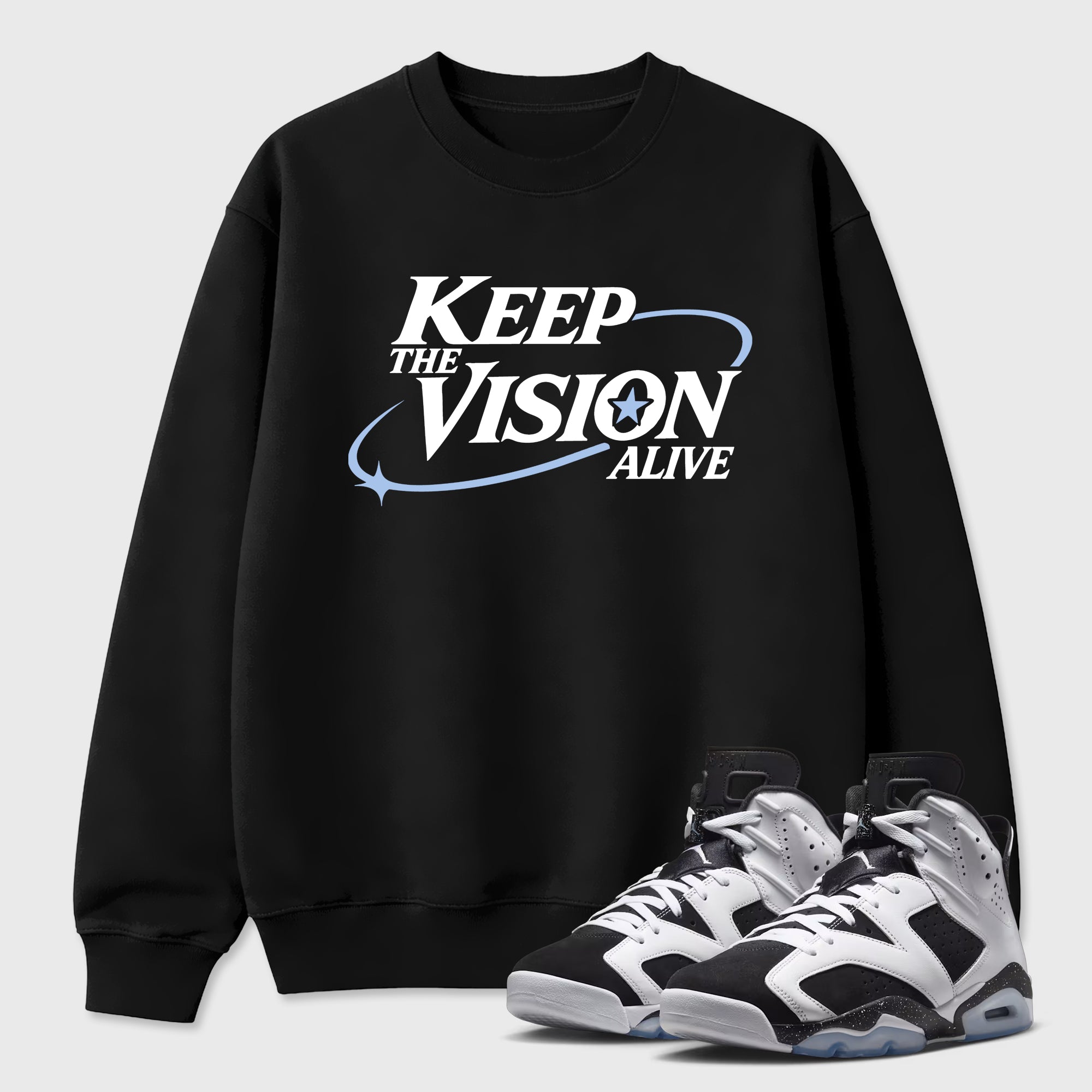 Keep The Vision Alive Graphic T-Shirt featuring original streetwear artwork designed to match the Air Jordan 6 Black and White. Black 1 Graphic Tee.